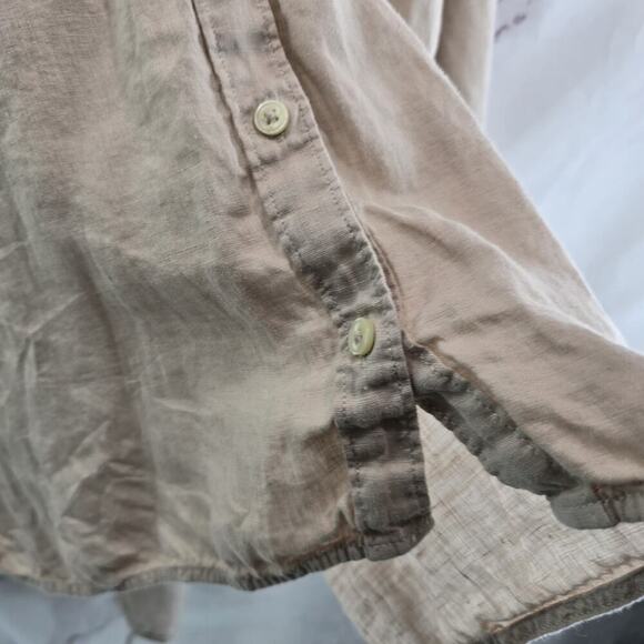 Anthropologie Shirt Womens 3X Beige Brown Button Up Linen Maeve Long Bennet - Picture 5 of 12